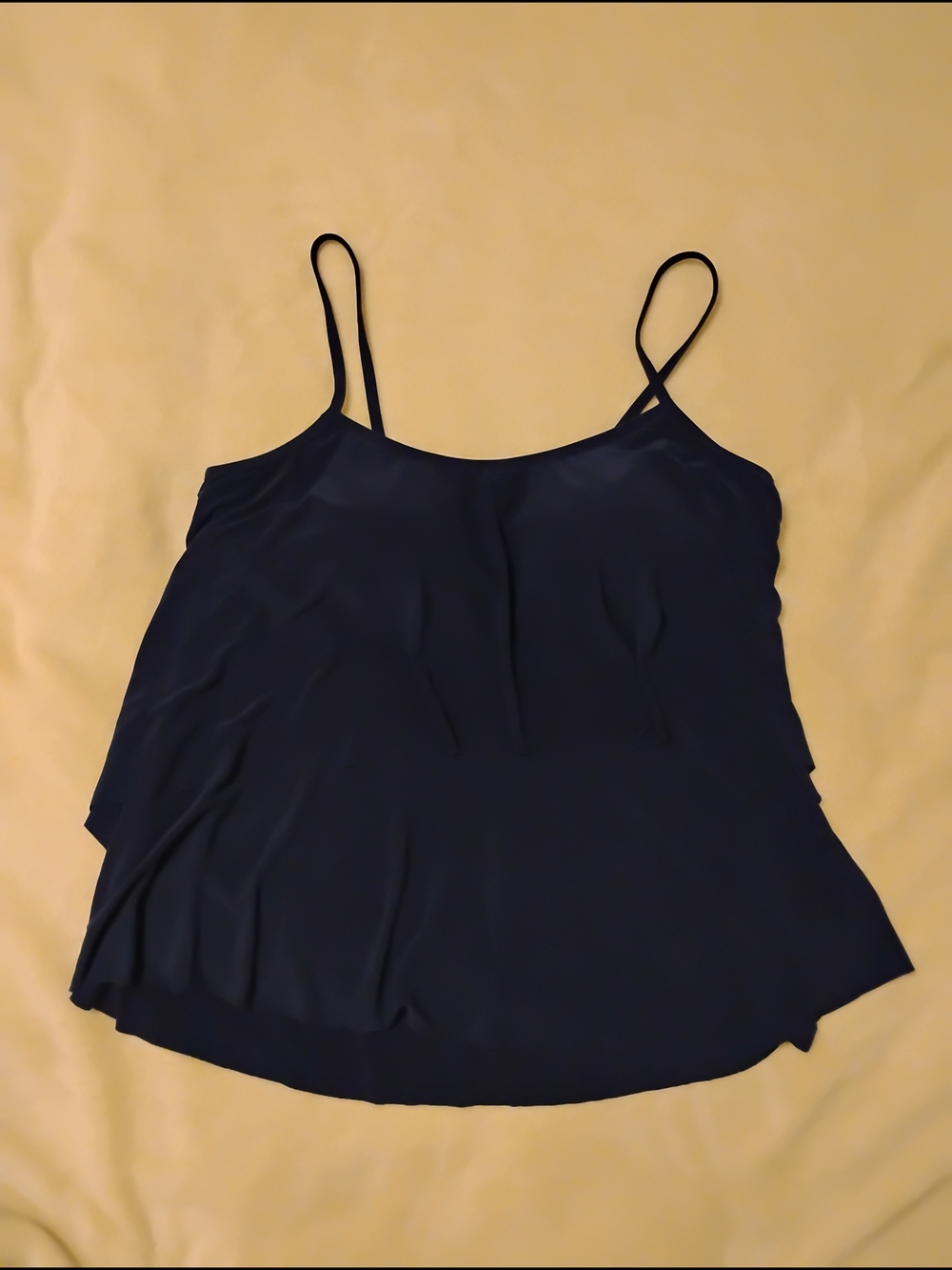 Sonnet Shores Womens Navy Tier Ruffles Tankini Swimsuit Top Size 12